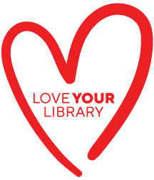 The words love your library surrounded by a red heart.